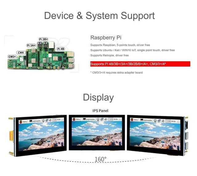 Alt view image 4 of 7 - 4.3 Inch DSI LCD Screen for Raspberry Pi 4B/3B+/3A+/3B/2B/B+/A+, Touch Screen 800×480 Monitor IPS Capacitive Screen with MIPI DSI Interface