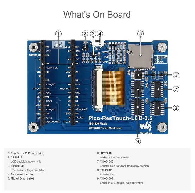 Alt view image 5 of 7 - 3.5 inch LCD Touch Display for Raspberry Pi Pico 480×320 Touchscreen 65K Colors IPS Display SPI Interface for Raspberry Pi Pico