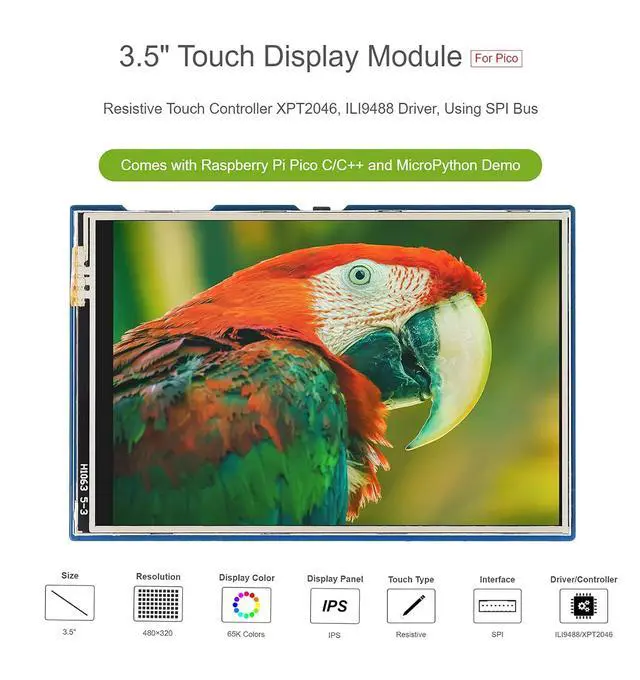 Alt view image 3 of 7 - 3.5 inch LCD Touch Display for Raspberry Pi Pico 480×320 Touchscreen 65K Colors IPS Display SPI Interface for Raspberry Pi Pico