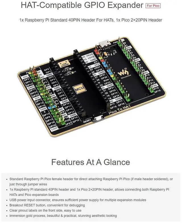 Alt view image 4 of 6 - GPIO Expander for Raspberry Pi Pico 1x Raspberry Pi Standard 40PIN 1x Pico 2×20PIN Header