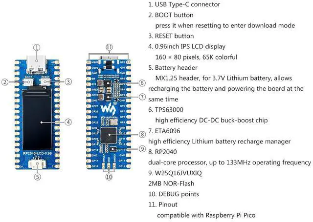Alt view image 4 of 7 - RP2040 MCU Board with Pre-Soldered Header, Onboard 0.96inch 160x80 IPS LCD Display, Pico-Like MCU Board Based on Raspberry Pi RP2040, Dual-Core Arm Cortex M0+ Processor