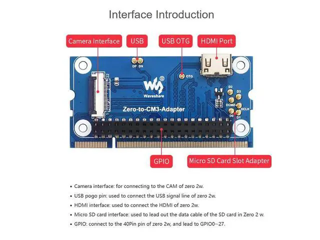 Alt view image 6 of 7 - Pi Zero 2 W to CM3 / CM3+ Adapter, Based on Raspberry Pi 2W, Alternative Solution for Raspberry Pi CM3 / CM3+, Include Mini HDMI Adapter, FFC Cable etc.