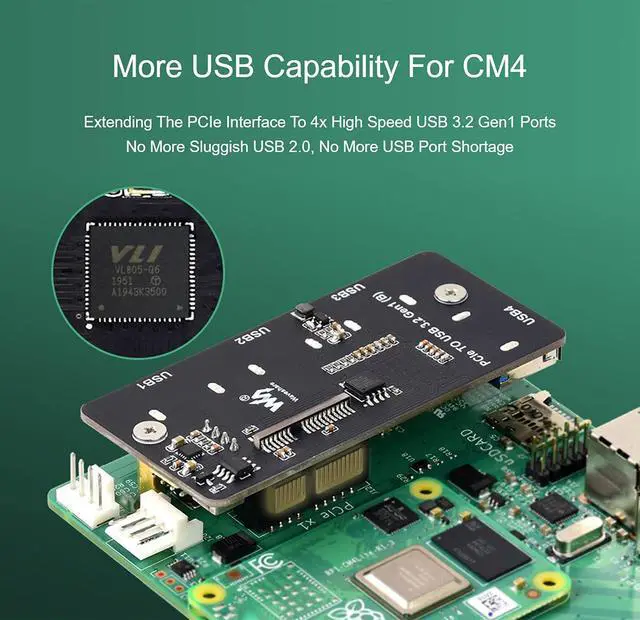 Alt view image 4 of 7 - PCI-E to USB 3.2 Expansion Card for Raspberry Pi Compute Module 4 IO Board, 4x USB 3.2 Gen1 Ports PCIe Adapter Card, PCI Express Converter Card Support Powered from PCIe 12V or 12V DC header