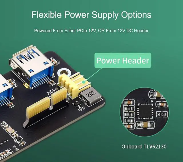 Alt view image 7 of 7 - PCI-E to USB 3.2 Expansion Card for Raspberry Pi Compute Module 4 IO Board, 4x USB 3.2 Gen1 Ports PCIe Adapter Card, PCI Express Converter Card Support Powered from PCIe 12V or 12V DC header