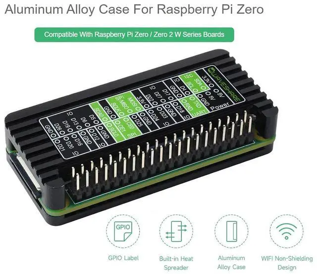 Alt view image 3 of 7 - Aluminum Alloy Case for Raspberry Pi Zero 2 W/Zero W/Zero Series Boards, Comes with Colorful GPIO Label, Built-in HeatSpreader, WiFi Non-Shielding Design