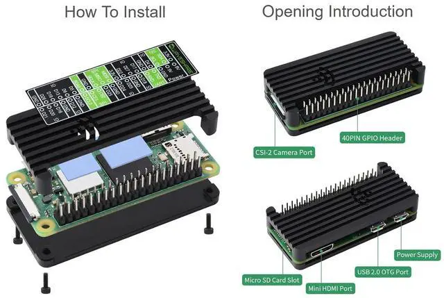 Alt view image 6 of 7 - Aluminum Alloy Case for Raspberry Pi Zero 2 W/Zero W/Zero Series Boards, Comes with Colorful GPIO Label, Built-in HeatSpreader, WiFi Non-Shielding Design