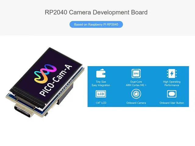 Alt view image 2 of 6 - RP2040 Camera MCU Board Based on Raspberry Pi RP2040 Microcontroller, RP2040 Camera Dev Board Onboard HM01B0 Grayscale Camera and 1.14inch IPS LCD Display, Type-C Connector