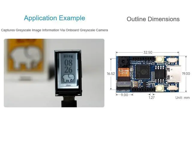 Alt view image 6 of 6 - RP2040 Camera MCU Board Based on Raspberry Pi RP2040 Microcontroller, RP2040 Camera Dev Board Onboard HM01B0 Grayscale Camera and 1.14inch IPS LCD Display, Type-C Connector