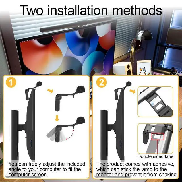 Alt view image 4 of 7 - Dual-Sided Screen Light Bar, RGB Atmosphere Backlight & 3 Color Temperatures, Touch Control Non-Magnetic Lamp for Low-Light Eye Care