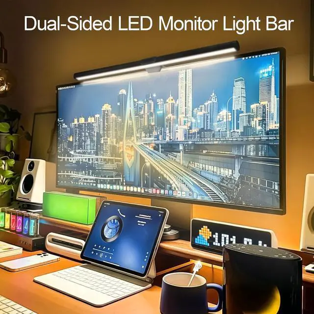 Alt view image 2 of 7 - Dual-Sided Screen Light Bar, RGB Atmosphere Backlight & 3 Color Temperatures, Touch Control Non-Magnetic Lamp for Low-Light Eye Care