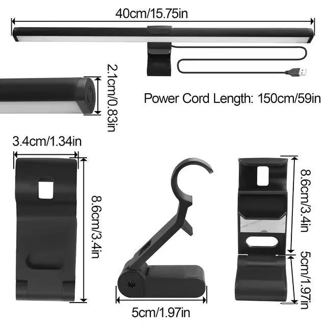 Alt view image 3 of 7 - Dual-Sided Screen Light Bar, RGB Atmosphere Backlight & 3 Color Temperatures, Touch Control Non-Magnetic Lamp for Low-Light Eye Care