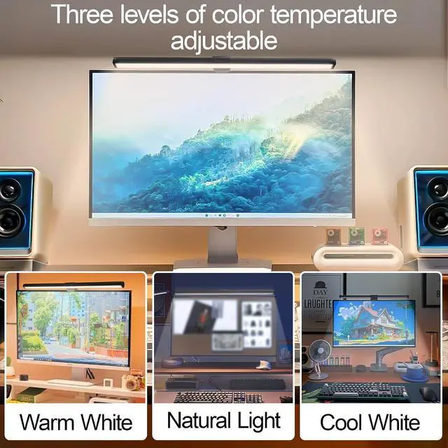 Alt view image 5 of 7 - Dual-Sided Screen Light Bar, RGB Atmosphere Backlight & 3 Color Temperatures, Touch Control Non-Magnetic Lamp for Low-Light Eye Care
