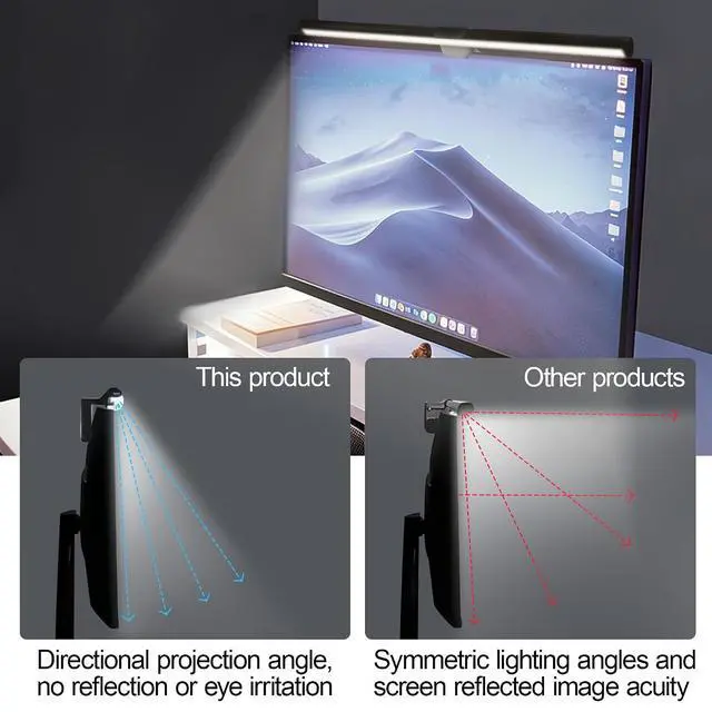Alt view image 7 of 7 - Dual-Sided Screen Light Bar, RGB Atmosphere Backlight & 3 Color Temperatures, Touch Control Non-Magnetic Lamp for Low-Light Eye Care