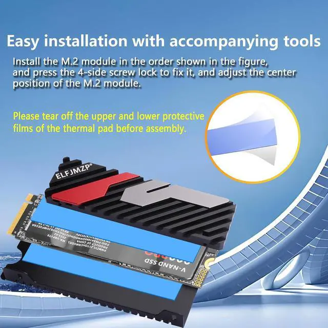 Alt view image 3 of 7 - M.2 SSD 2280 High Performance SSD Cooling Vest for PC/PS5 Adaptable to Mainstream SSD 990 980 970 SN850 SN750 SN570 5307 4cm/2.9in Black