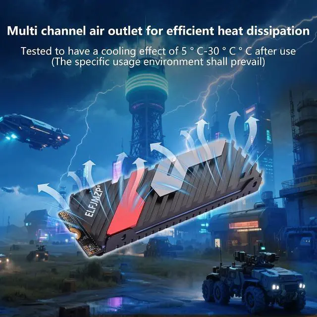 Alt view image 5 of 7 - M.2 SSD 2280 High Performance SSD Cooling Vest for PC/PS5 Adaptable to Mainstream SSD 990 980 970 SN850 SN750 SN570 5307 4cm/2.9in Black
