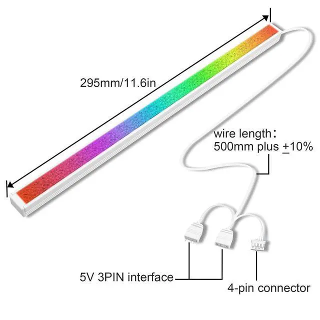 Alt view image 2 of 7 - 17 LED ARGB Strip with Magnetic Adhesion, 5V 4PIN Addressable, White Aluminum + Diamond Light-Diffusing Cover, Attach to PC Case Inside, 550mm Cable & Custom Effects