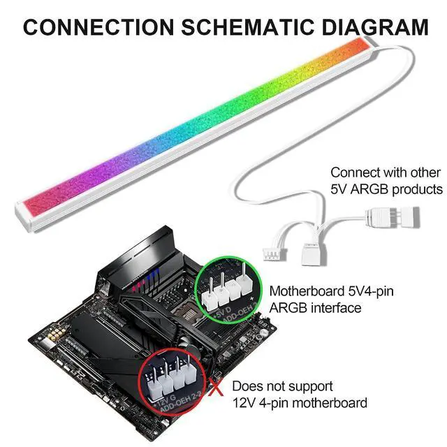 Alt view image 3 of 7 - 17 LED ARGB Strip with Magnetic Adhesion, 5V 4PIN Addressable, White Aluminum + Diamond Light-Diffusing Cover, Attach to PC Case Inside, 550mm Cable & Custom Effects
