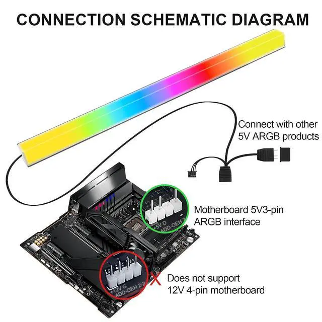 Alt view image 3 of 7 - 24 LED ARGB Strip with Magnetic Adhesion, 5V 4PIN Addressable, Black Aluminum + Frosted Light-Diffusing Cover, Attach to PC Case Inside, 550mm Cable & Custom Effects