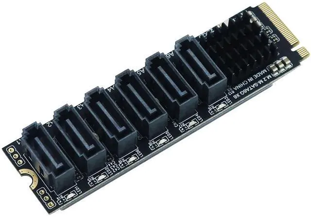 Main image of M.2 to SATA3 Adapter Card, M.2 M-Key PCIe to 6 Ports SATA 6Gbps Expansion Card ASM1166 with Smart LED Indicator
