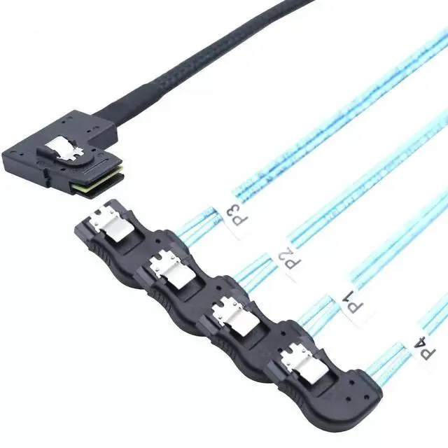 Main image of Left Angle Mini SAS HD SFF-8087 to 4 Ports SATA 7P Right Angle Server Cable