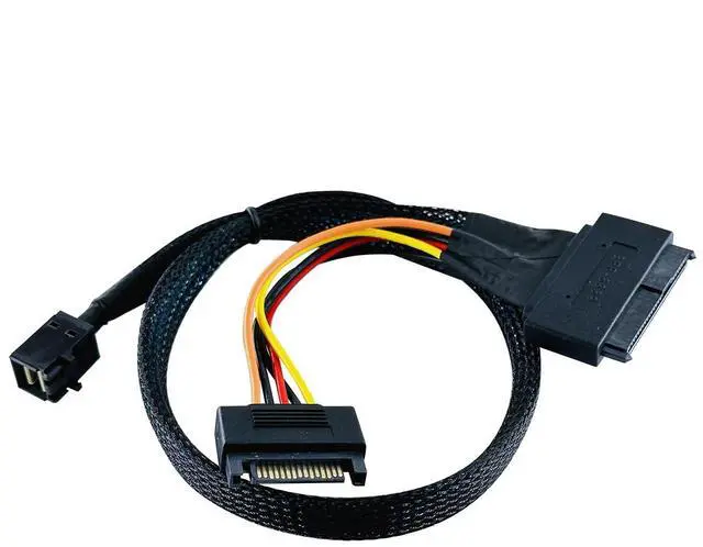 Main image of MINI SAS HD SFF-8643 to U.2 (SFF-8639) NVMe SSD Drive Cable with 15-Pin SATA Power, Supports PCIe 3.0/4.0 x4 for Servers, NAS, Workstations (80CM)