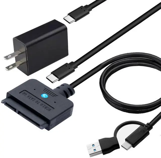 Main image of USB 3.0 to SATA Adapter, USB A & Type C 2.5/3.5 Inch Hard Drive Converter with 30W Power Supply, UASP 5Gbps High-Speed Transfer, Plug-and-Play for Windows/Mac/Linux (3.2ft Cable)
