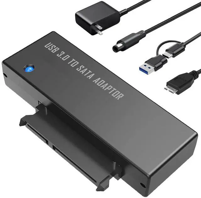 Main image of USB 3.0 to SATA Adapter, 2-in-1 USB C and USB A to SATA Converter Cable with 12V/2A Power Supply, Supports 2.5/3.5 Inch HDD/SSD up to 18TB, UASP for High-Speed Data Transfer & Backup, Plug and Play