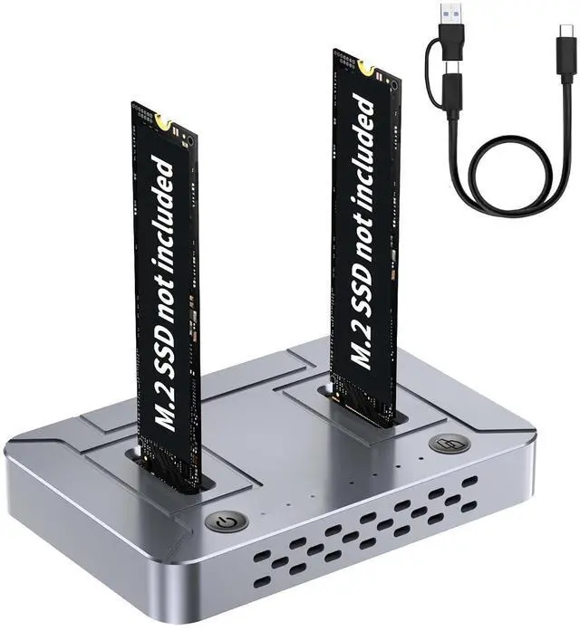 Main image of M.2 SSD Duplicator Dock, 20Gbps USB C Dual Bay Cloner, Aluminum Alloy Housing with Cooling Fan, Offline Clone/Data Transfer for NVMe SATA M.2 2230/2242/2260/2280 SSD
