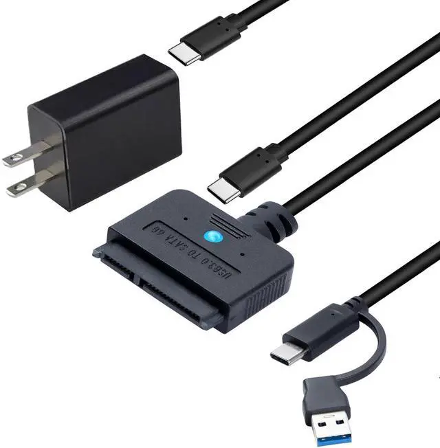 Main image of USB 3.0 to SATA Adapter, USB A & Type C 2.5/3.5 Inch Hard Drive Converter with 30W Power Supply, UASP 5Gbps High-Speed Transfer, Compatible with PC, Laptop, Mac for Data Recovery (1.6ft Cable)