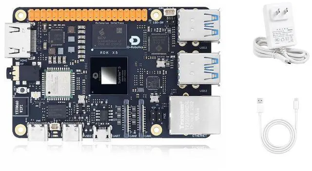 Main image of D-Robotics RDK X5 Development Board - 10 Tops AI, 4GB/8GB RAM, Sunrise 5 Chip, Octa-core Cortex A55, MIPI DSI, HDMI, Wi-Fi 6, Bluetooth 5.4, Ready-to-Use (8GB RAM,Power Kit)
