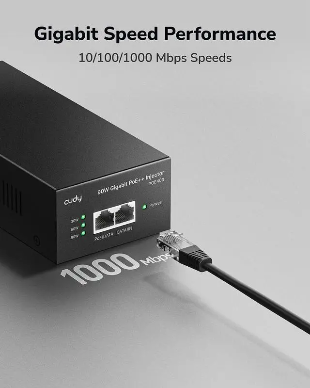 Alt view image 5 of 7 - POE400 90W Gigabit Ultra PoE++ Injector Adapter, IEEE 802.3 bt /802.3at/802.3af Compliant, Up to 90W Ultra Power Supply, 10/100/1000Mbps Shielded RJ-45, Plug & Play, Metal housing