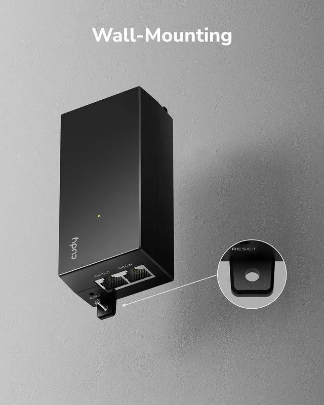 Alt view image 6 of 7 - 30W Gigabit PoE+ Injector Adapter 1000Mbps Wall-Mounted 802.3at POE200 | 328ft Range, IEEE 802.3af, 100-240V AC Input, Auto-Sensing Dual RJ45 Ports, Plug & Play, IP Camera, VoIP Phone, Wireless AP
