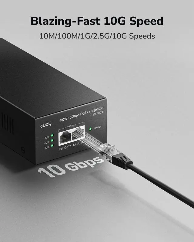 Alt view image 5 of 7 - POE400X 90W 10G Ultra PoE++ Injector Adapter, 802.3bt /802.3at/802.3af Compliant, Up to 90W Ultra Power Supply, 10Gbps Shielded RJ-45, Plug & Play, Metal housing