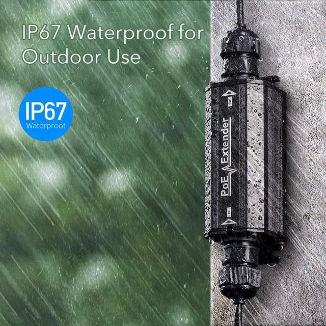 Alt view image 3 of 7 - Gigabit Outdoor Waterproof IP67 PoE+ Extender, 10/100/1000Mbps, POE Repeater/Amplifier, Wall Mount, IEEE 802.3at/802.3af, 1 Channel PoE Repeater for IP Cameras, VoIP Phone, POE15