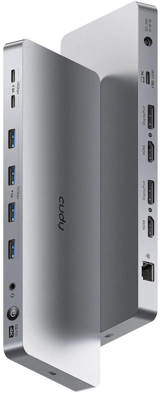 Main image of USB 3.2 Gen 2 Dual 4K 60Hz Display Docking Station, Up to 2 Monitor Display, 10Gbps USB C, 2 HDMI & Display Ports, 1000Mbps RJ45 Port, 100 Watts PD, 150 Watts PSU, DisplayLink, CS700