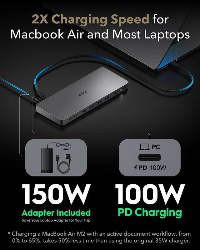 Alt view image 6 of 7 - USB 3.2 Gen 2 Dual 4K 60Hz Display Docking Station, Up to 2 Monitor Display, 10Gbps USB C, 2 HDMI & Display Ports, 1000Mbps RJ45 Port, 100 Watts PD, 150 Watts PSU, DisplayLink, CS700