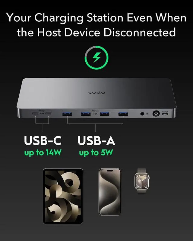 Alt view image 7 of 7 - USB 3.2 Gen 2 Dual 4K 60Hz Display Docking Station, Up to 2 Monitor Display, 10Gbps USB C, 2 HDMI & Display Ports, 1000Mbps RJ45 Port, 100 Watts PD, 150 Watts PSU, DisplayLink, CS700