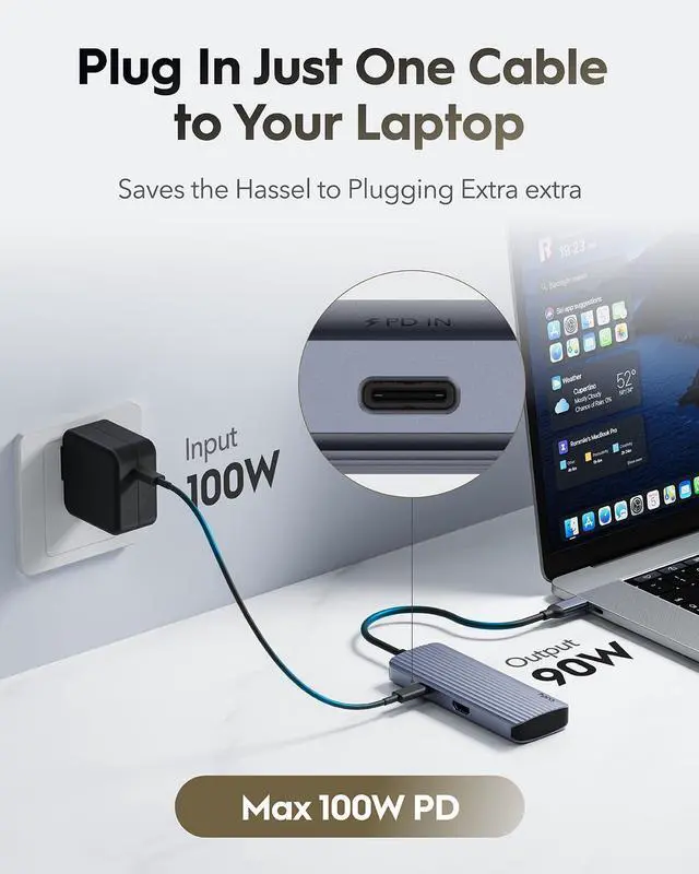 Alt view image 4 of 7 - UH500 USB C Hub for Laptop/PC, Gigabit USB 3.2 Multiport Adapter, 4K HDMI 30Hz, Compatible with Mac/Windows/Linux Systems, Charging Supports