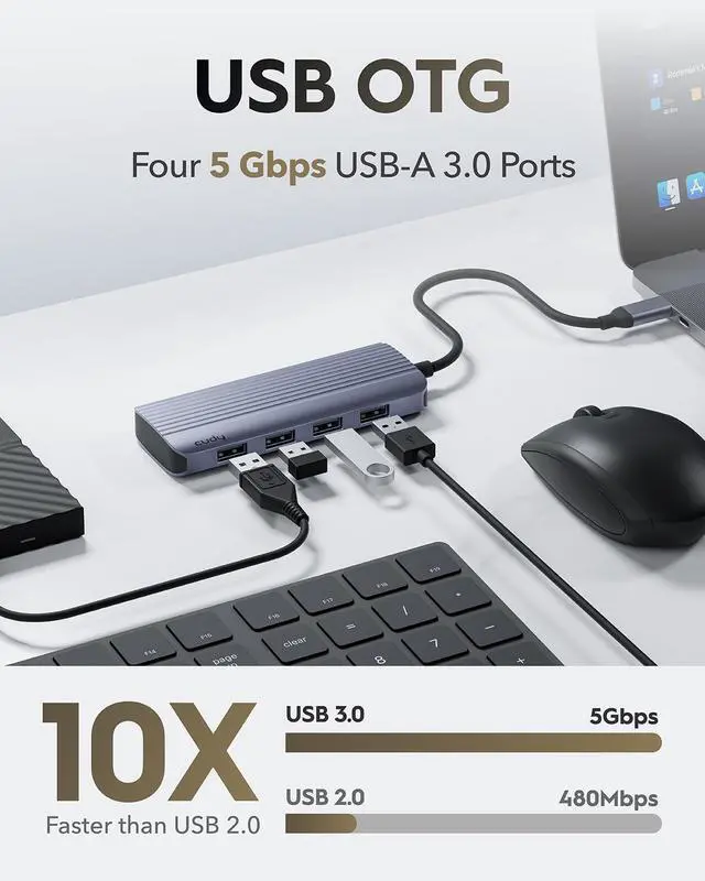 Alt view image 5 of 7 - UH500 USB C Hub for Laptop/PC, Gigabit USB 3.2 Multiport Adapter, 4K HDMI 30Hz, Compatible with Mac/Windows/Linux Systems, Charging Supports
