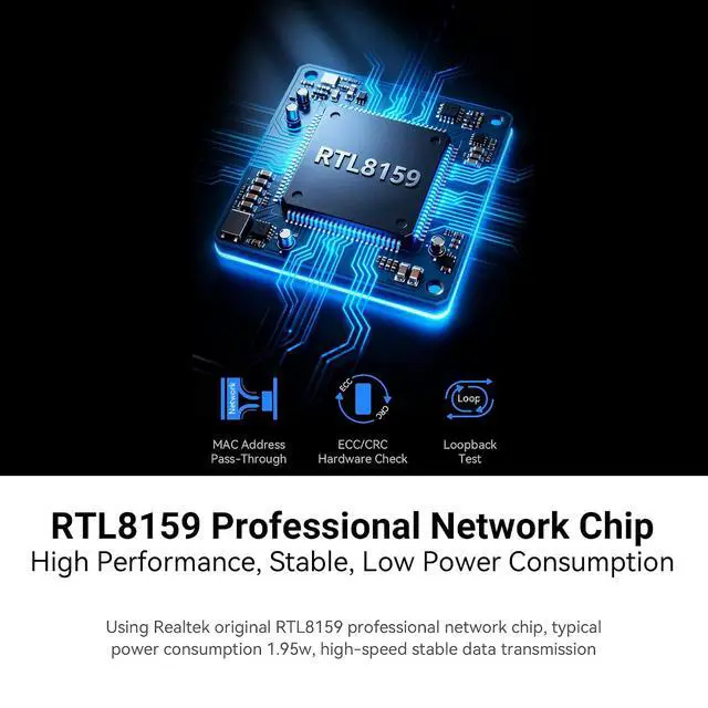 Alt view image 5 of 7 - USB C 10G Ethernet Adapter USB to 10Gb RJ45 Network Card | Realtek RTL8159, compatible with Thunderbolt 3/4/5, fanless aluminum cooling, low power for laptop, PC, NAS, Windows