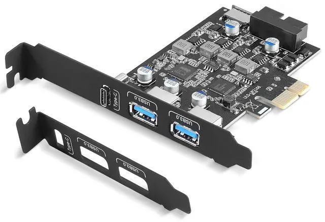 Main image of USB 3.0 PCIe Expansion Card, 5-Port (2X USB-A + 1x USB-C + Type-E + 19-pin Header) PCI Express Card with UASP Support, Plug and Play for Windows 11/10/8/Linux, Includes Low-Profile Bracket