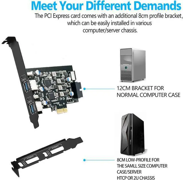 Alt view image 3 of 7 - 6-Ports USB 3.2 PCIe Card to Type C(2),USB Type-A2 Expansion Card with Internal 19 Pin Connector/Type EA-Key Front Panel Adapter, Includes Low-Profile Bracket