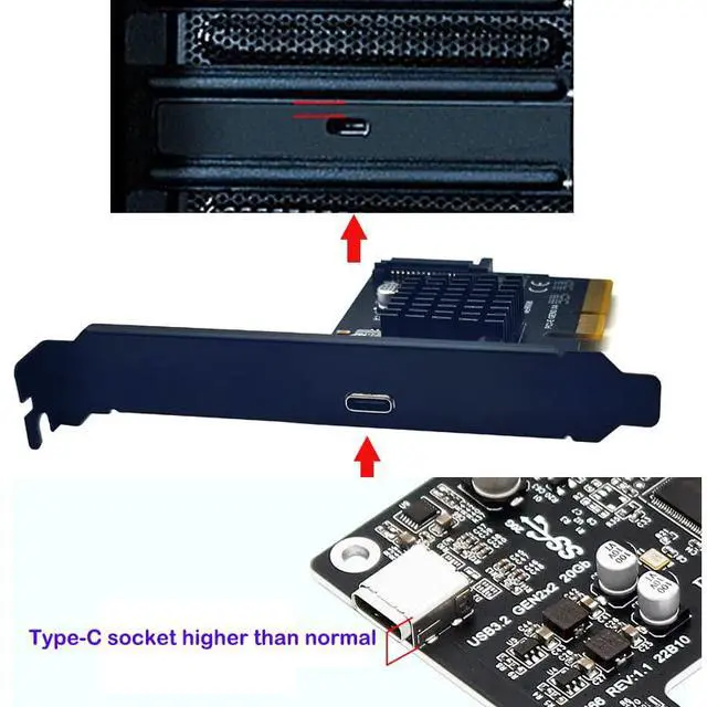 Alt view image 2 of 5 - PCIe 4X USB 3.2 Gen2x2 (20 Gbps) Adapter Card,USB Type-C PCI Express Gen3 x4 Lane Host Card(Controller Chipset ASM3242)