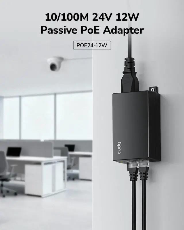 Alt view image 2 of 7 - Passive PoE Adapter 24V 12W 328ft 10/100Mbps RJ45 Injector POE2412W | 24V Passive PoE Mode B with 12W power, 100m/328ft reach, 10/100Mbps RJ45, surge & ESD protection, wallmount ready, power LED