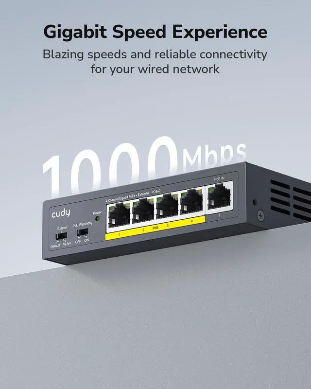 Alt view image 5 of 7 - 4 Channel Gigabit PoE Extender, 1000 Mbps, 1 PoE Input, 4 PoE Output, PoE Repeater, PoE+ Amplifier, PoE++ Booster, Wall Mounting, IEEE 802.3bt / 802.3at / 802.3af Compliance