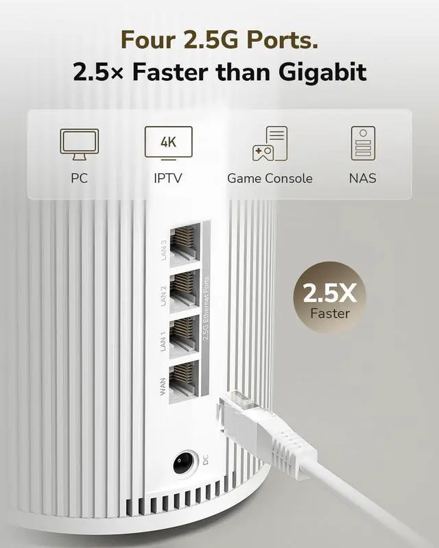 Alt view image 6 of 7 - Tri-Band WiFi 7 BE11000 Whole Home Mesh System, 6-Stream 10 Gbps, 4 × 2.5G Ports, MU-MIMO, Multi-VPN, APP, Smart Internal Antennas, M11000 2-Pack