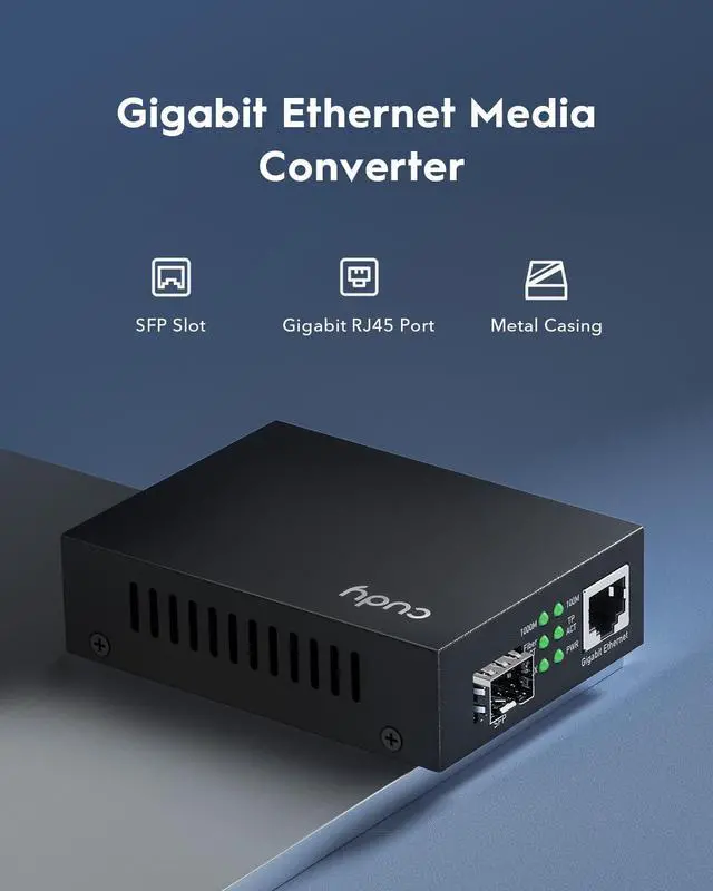 Alt view image 2 of 6 - MC220 Gigabit SFP to RJ45 Fiber Media Converter, Fiber to Ethernet Converter, Plug and Play, Metal Casing, Versatile Compatibility, Auto-Negotiation