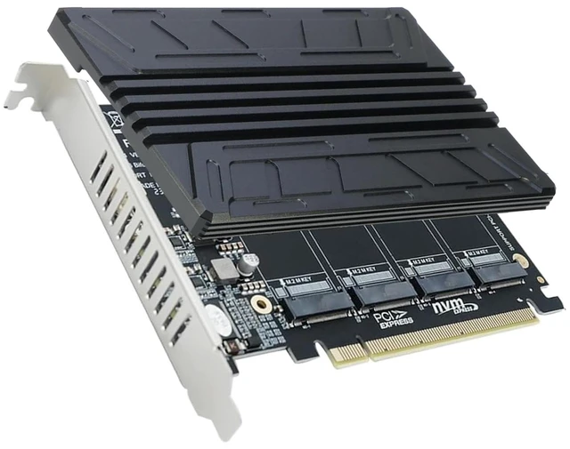 Main image of Quad NVMe SSD PCIe Adapter, 4 M.2 NVMe SSD to PCI-e 4.0 3.0 x16 Card with HeatSink Support 2230 2242 2280 NVMe SSD (PCI-e 16X Bifurcation Required)