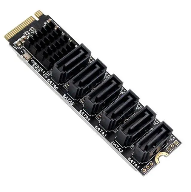 Alt view image 2 of 6 - M.2 to SATA3 Adapter Card, M.2 M-Key PCIe to 6 Ports SATA 6Gbps Expansion Card ASM1166 with Smart LED Indicator