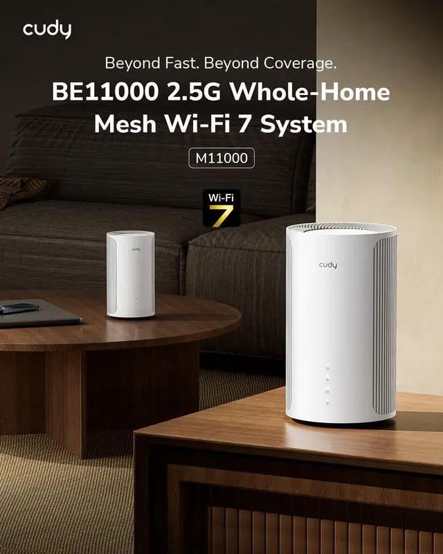 Alt view image 2 of 7 - Tri-Band WiFi 7 BE11000 Whole Home Mesh System, 6-Stream 10 Gbps, 4 × 2.5G Ports, MU-MIMO, Multi-VPN, APP, Smart Internal Antennas, M11000 2-Pack
